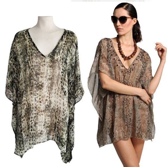 Snakeskin Animal Print Kimono Top Sheer Artsy Coverup with Loads of Style! OS - Picture 1 of 16